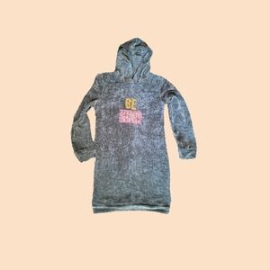 Girls' Soft Olive Green Chenile Hooded Long Sleeve Flip Sequin Sweater Dress 10Y